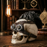 Steampunk Skull Wire Hair Leather Goggles Statue
