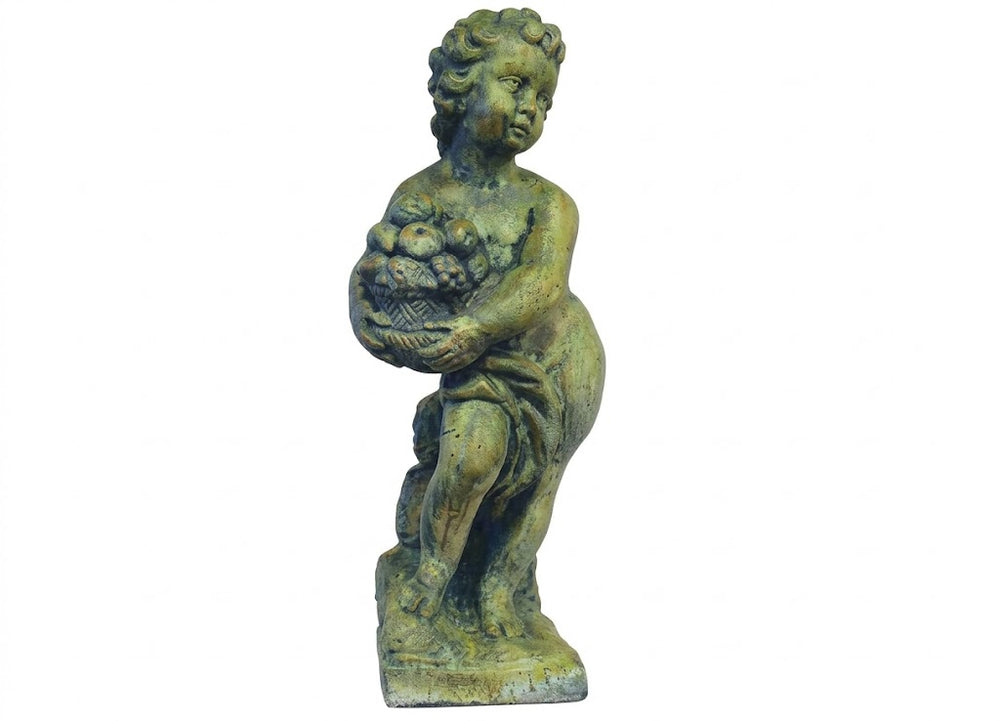 Autumn Season Cherub 24" H Statue of a child holding grapes on a white background