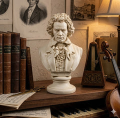 Beethoven Bust-21 - Composers Busts -Bust of a classical composer on a desk with books and musical instruments