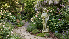 Serene Shepherd Boy Garden Statue in White Moss Finish