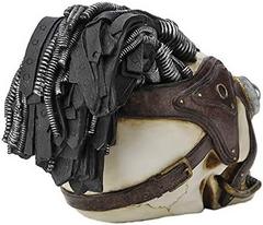 Steampunk Skull With Wire Hair And Leather Goggles Myth & Legend Classic Statue Sculpture, Myth & Legend, XoticBrands Home Decor