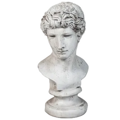 Statue bust of a classical figure on a white background