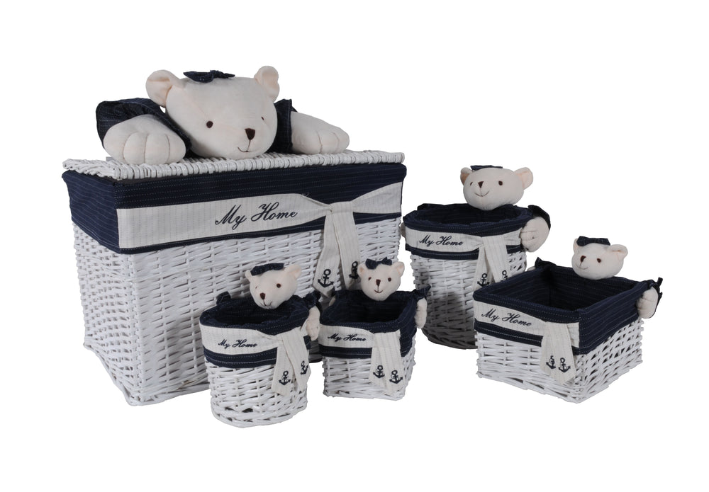 Anne Home - Set of 5 Rectangular Willow Baskets Bear Design, , Old Modern Handicrafts, XoticBrands Home Decor