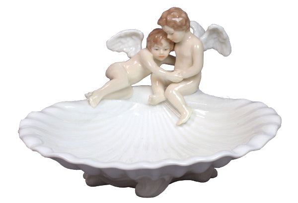 Cherubs On Scallop Shell Raised Dish - XoticBrands Home Decor