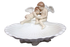Cherubs On Scallop Shell Raised Dish - XoticBrands Home Decor