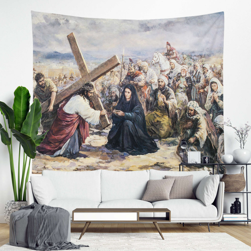 Jesus On The Way To Calvary Wall Tapestry Decor Hanging 51 x 24 Inches - XoticBrands Home Decor
