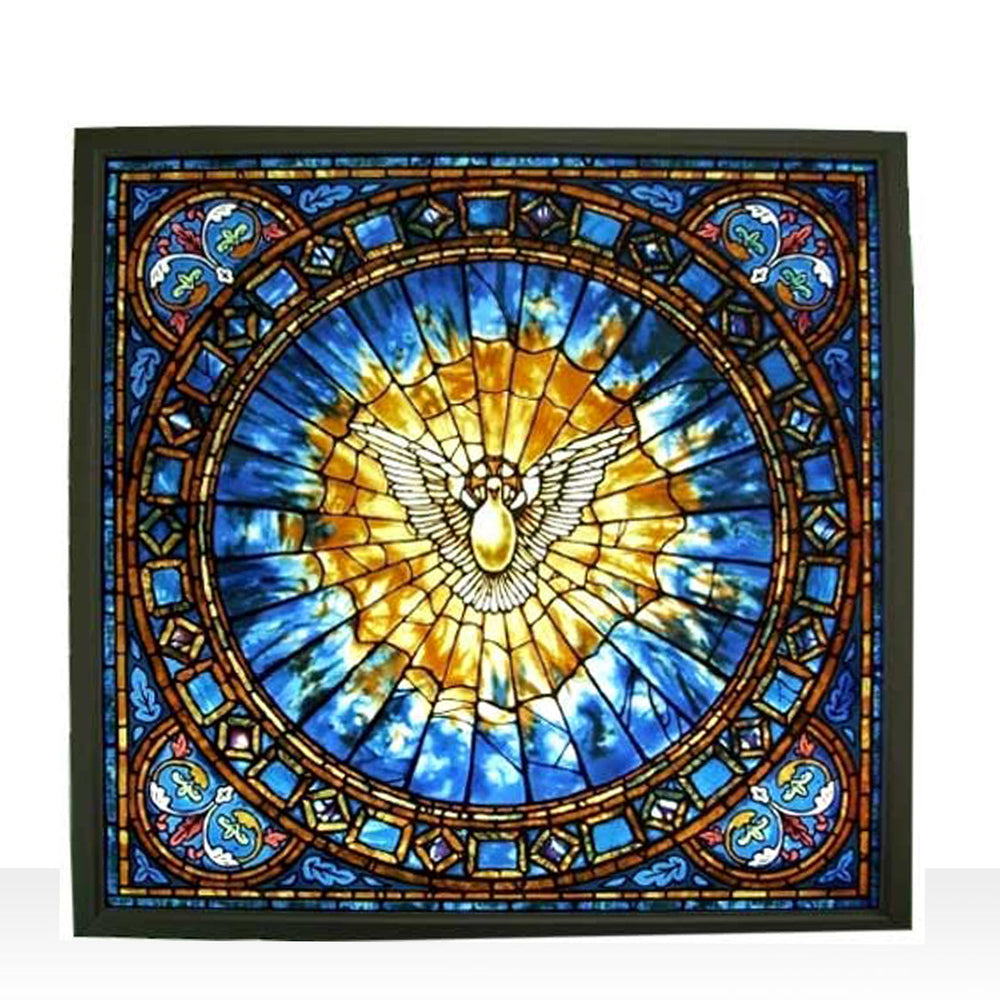 Holy Spirit Square Stained Art Glass Window Hanging - XoticBrands Home Decor