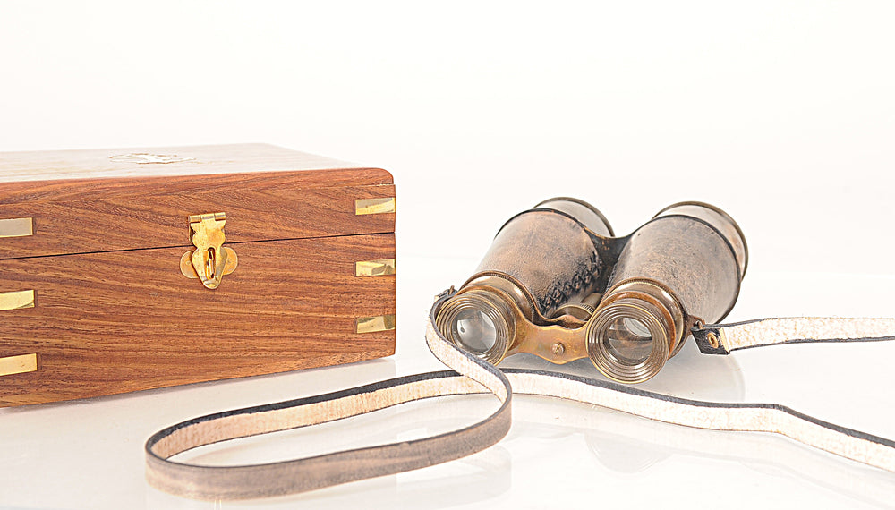 Binocular w leather overlay in wood box Model Display, Home furniture and decor, Old Modern Handicrafts, XoticBrands Home Decor