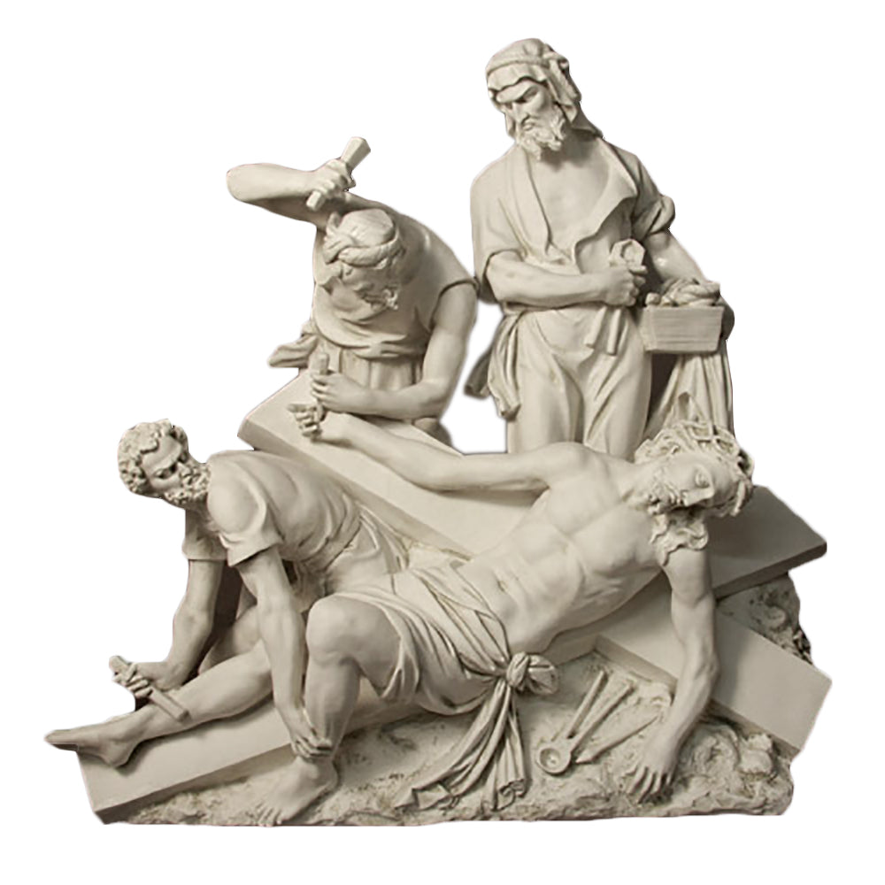 Jesus Is Nailed To Cross Station 11 Large Religious Sculpture - XoticBrands Home Decor