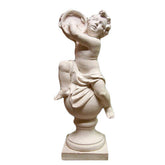 Cherub On Finial Tambourine Garden Angel Statue - XoticBrands Home Decor