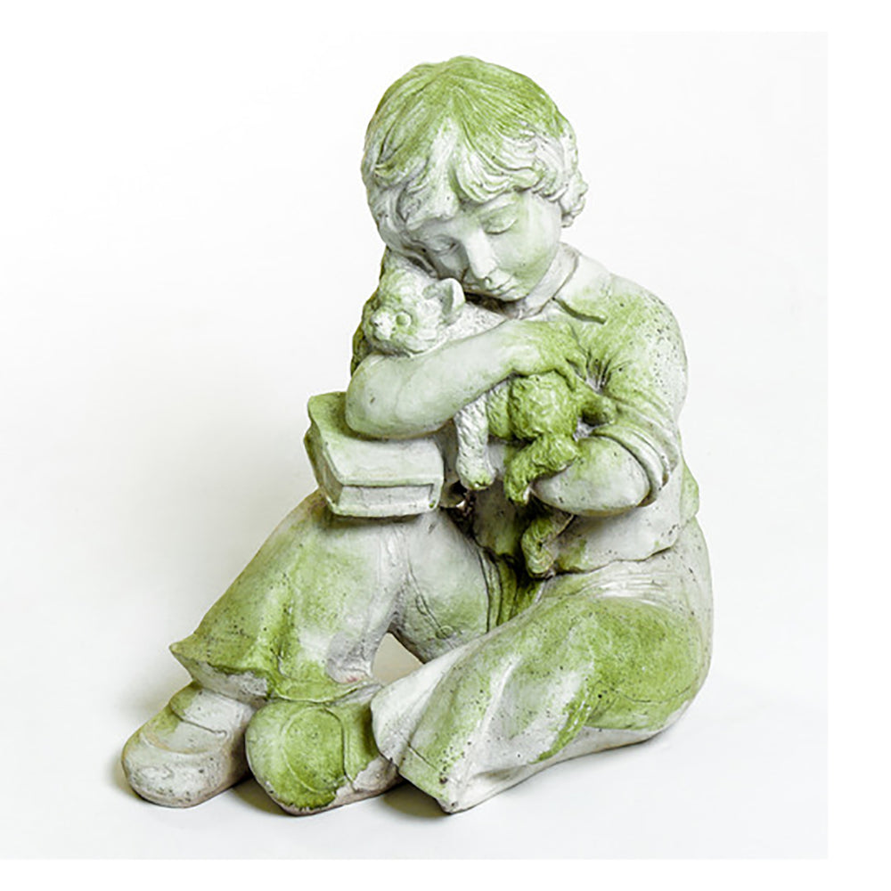 Boy W/Kitten & Book Garden Display - XoticBrands Home Decor
