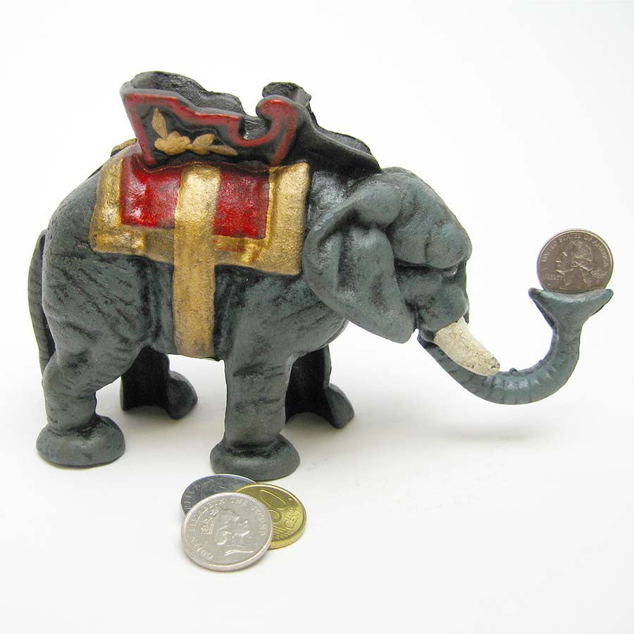 Antique Replica Elephant Collectors Die Cast Iron Mechanical Coin Bank