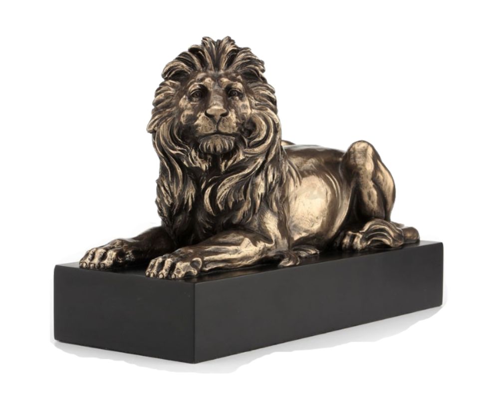 Lion Lying On Plinth Animal Sculpture, Animal, XoticBrands, XoticBrands Home Decor