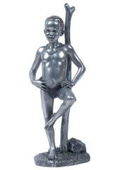 Maasai Kid Leaning On Branch(Pewter) - Ethnic Collectibles. - XoticBrands Home Decor