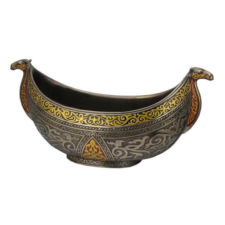Arabesque Pattern Long Bowl With Camel Head Ends (Red) - Home Accent Sculpture - Cold Cast Bronze, Home Accent, XoticBrands, XoticBrands Home Decor