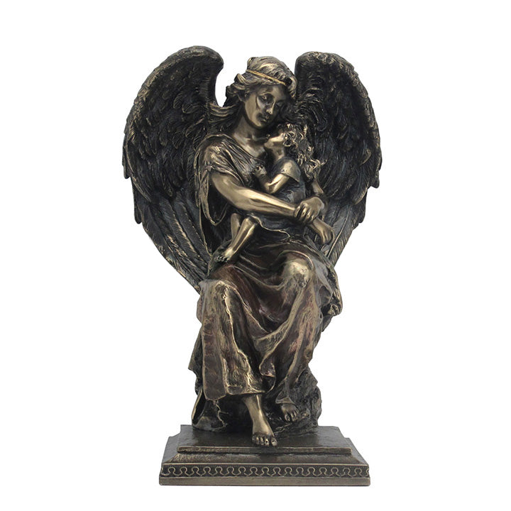 Guardian Angel Sitting And Holding A Little Girl - Religious Sculpture, Angel, XoticBrands, XoticBrands Home Decor