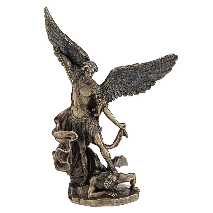 St. Michael Standing Over Demon With Sword - Religious Sculpture - Cold Cast Bronze, Religious, XoticBrands, XoticBrands Home Decor
