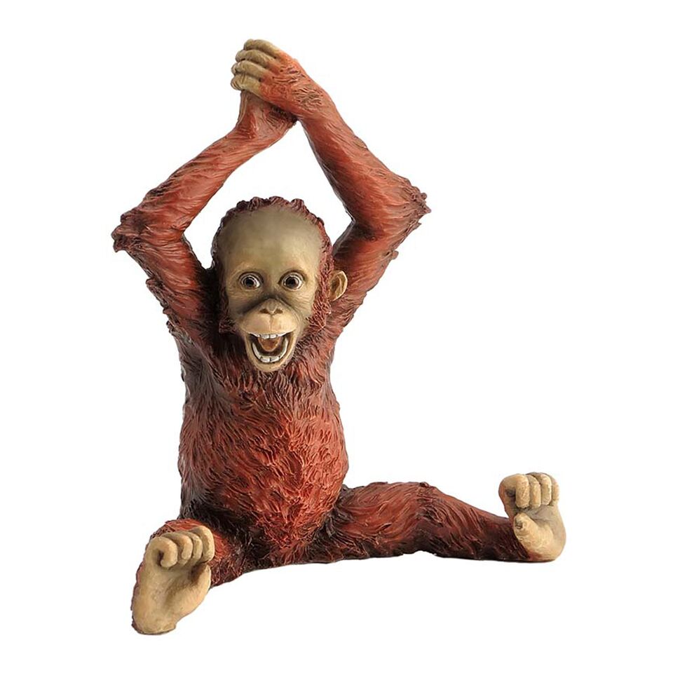 Baby Orangutan Arms Over Head - Animal Statue - XoticBrands Home Decor