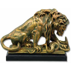 Lion Devouring Serpent Garden Animal Statue - XoticBrands Home Decor