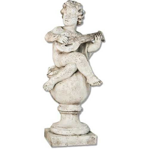 Cherub On Finial Mandolin 39 Garden Angel Statue - XoticBrands Home Decor