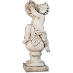 Cherub On Finial Tambourine Garden Angel Statue - XoticBrands Home Decor