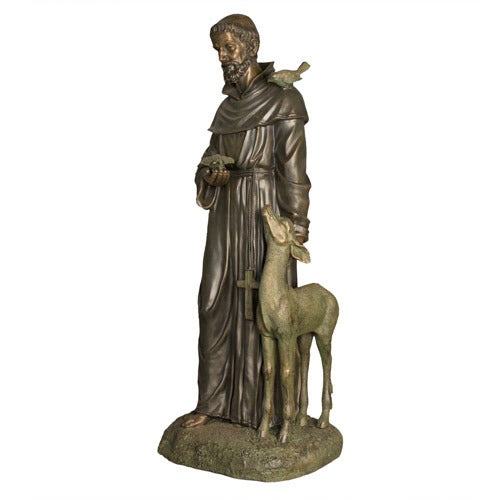 St. Francis petting Deer Religious Sculpture, Religious Decor, XoticBrands, XoticBrands Home Decor
