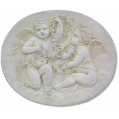 Cupids W/Garland Plaque Garden Angel Statue - XoticBrands Home Decor