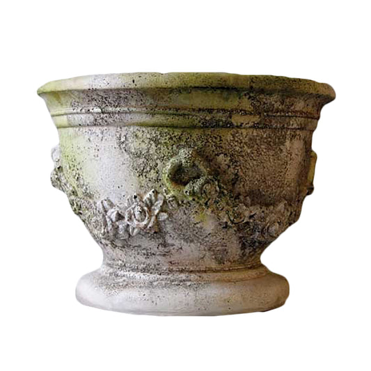 Garland and Ring Bowl – Elegant Fiber Stone Garden Display in White Moss