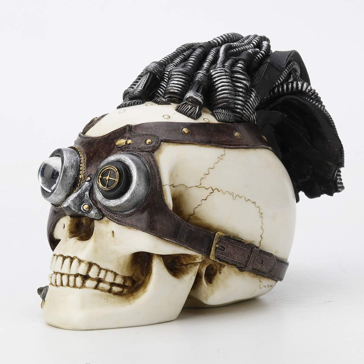  Steampunk Skull With Wire Hair And Leather Goggles Myth & Legend Classic Statue Sculpture, Myth & Legend, XoticBrands Home Decor