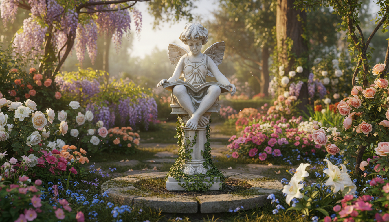 20” Reading Fairy Statue – Elegant Whimsical Décor
