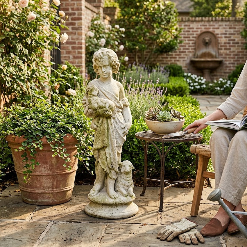 Enchanting Serenity: Shepherd Boy Garden Display Sculpture Statue