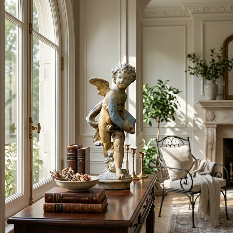 Cupid With Shell 24 Garden Angel Statue