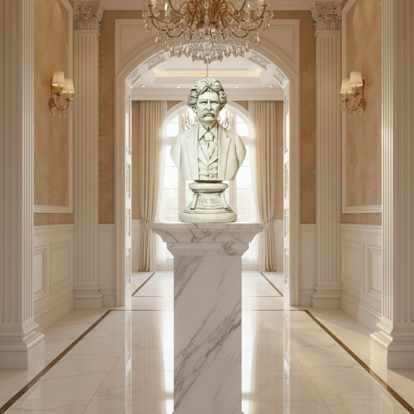 Antique Stone Mark Twain Bust | Distinguished Sculptural Focal Point