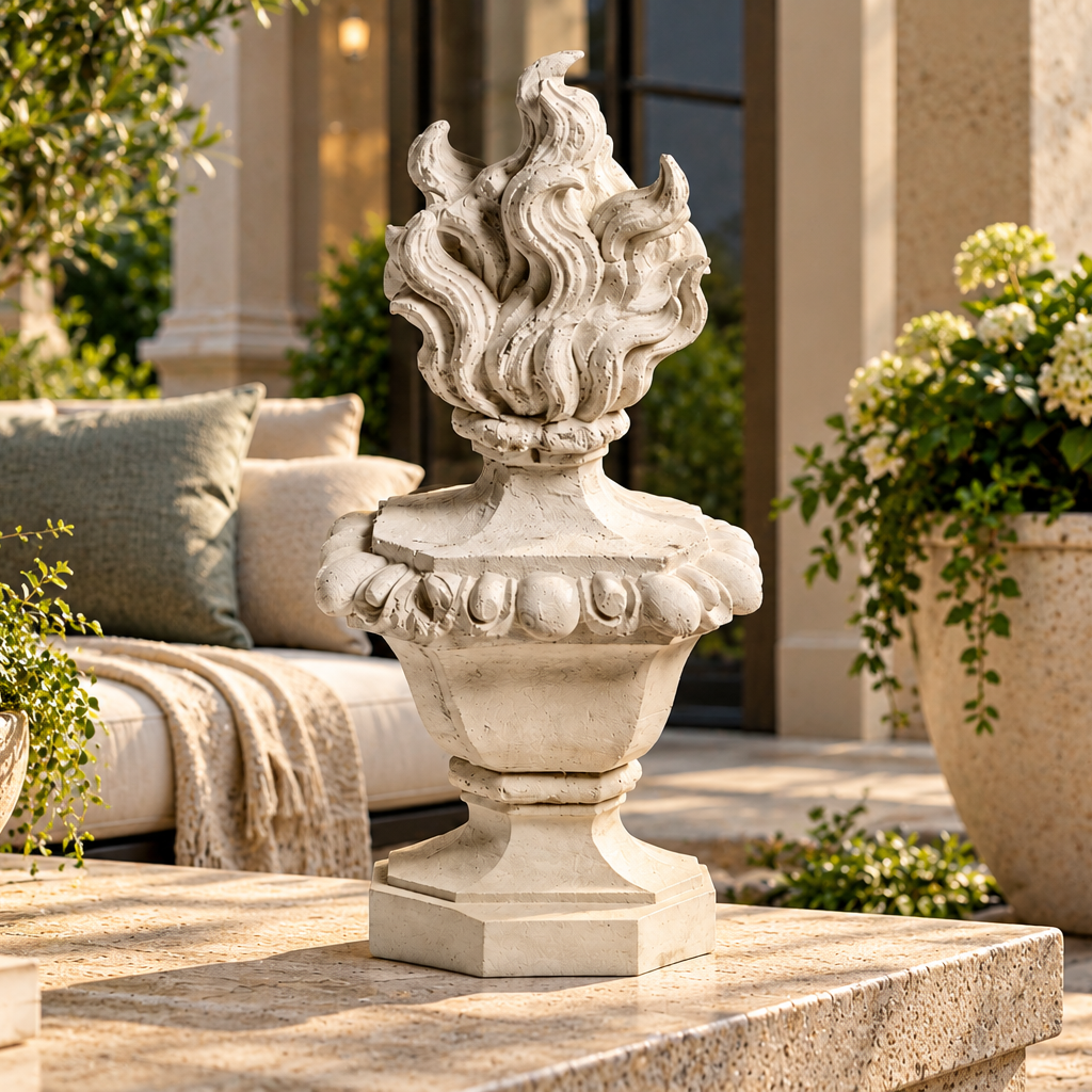 Blazing Beauty: Flaming Belgian Finial - Architectural Sculpture