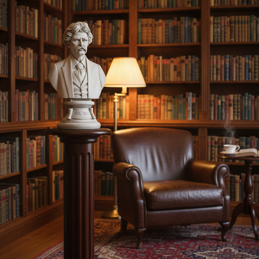 Classic Mark Twain Bust (18"H) | Antique Stone Finish Literary Statue