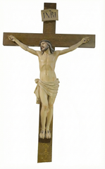 Divine Calvary - A Sacred Religious Sculpture Statue Depicting Jesus on the Cross with Mary by His Side