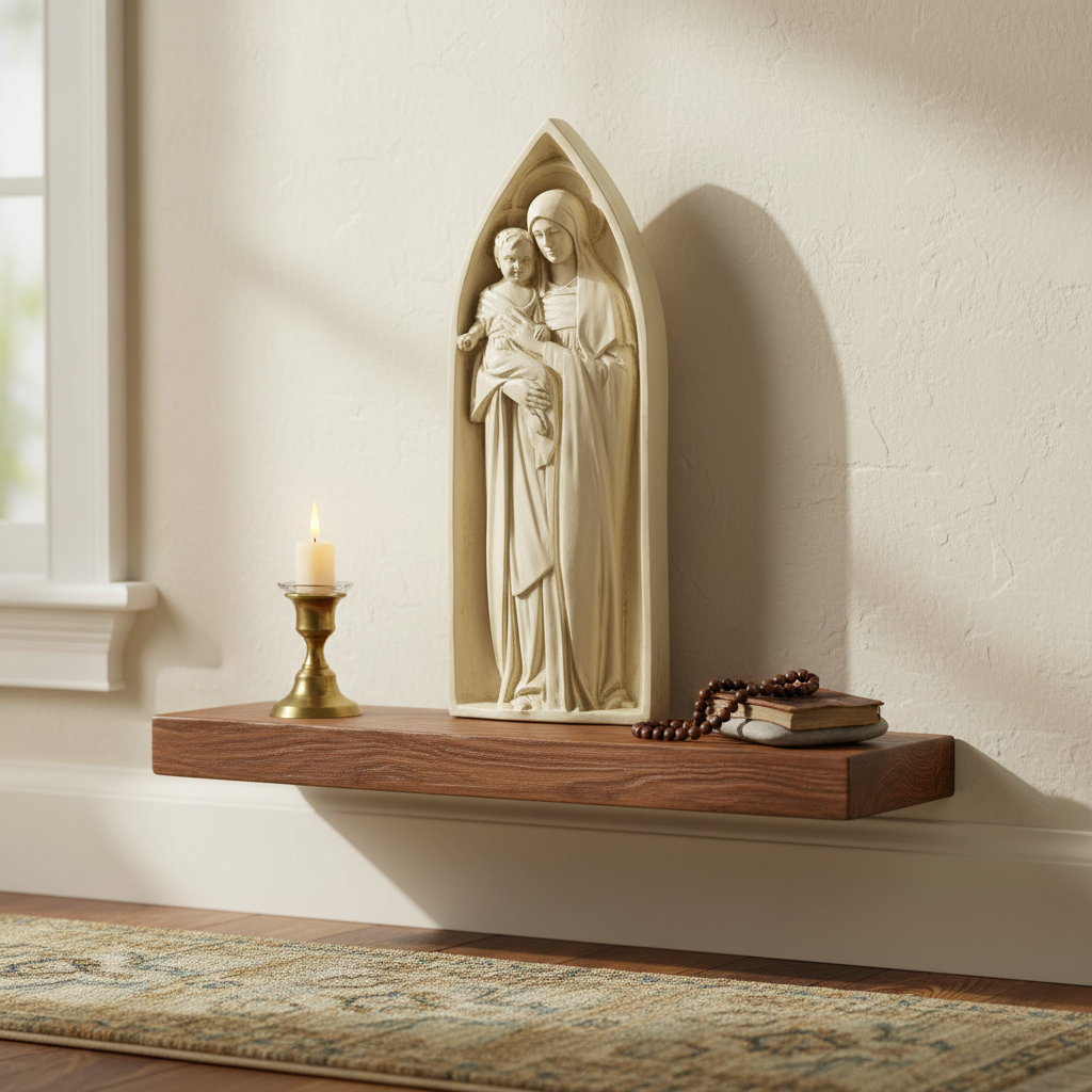Mother Child Pointed Arch Religious Sculpture Statue