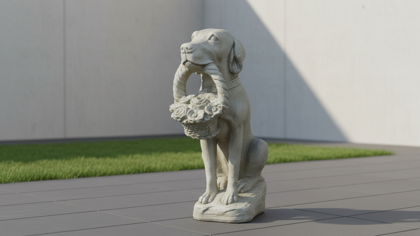 Dog with Flower Basket – Classic Handcrafted Garden Sculpture