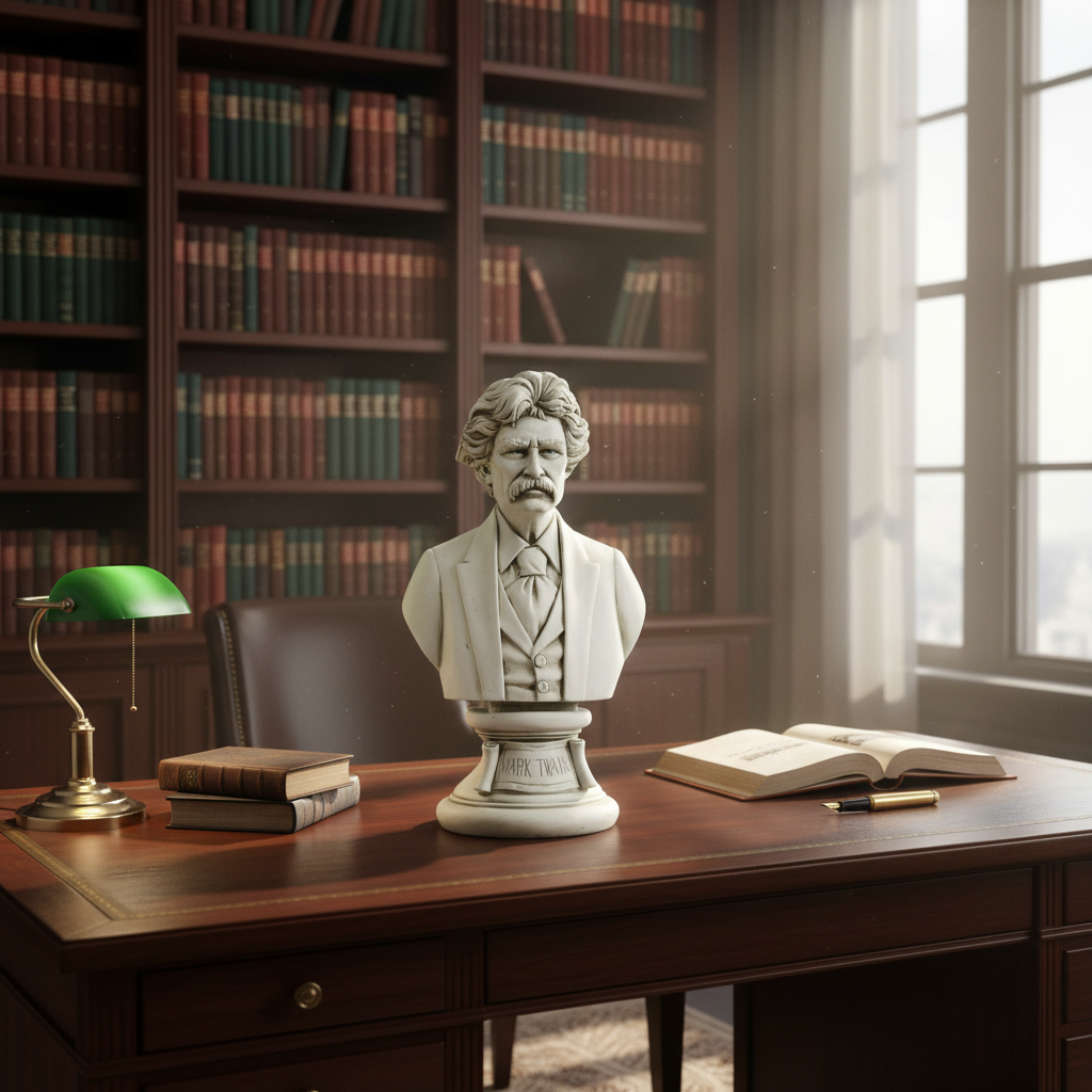 Durable Fiberglass Mark Twain Bust | Lifelike Sculptural Portrait (11"W x 18"H)