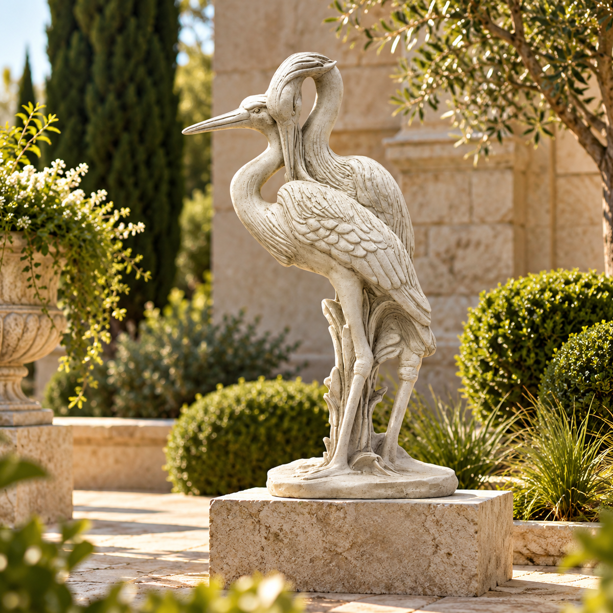 Elegant Crane Duo 24” H: Garden Bird Sculpture Set
