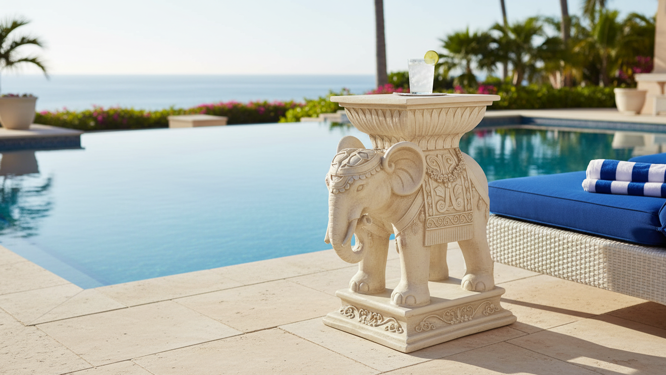 Elephant Indian Pedestal Statue – Outdoor Garden Animal Accent