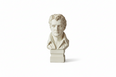 Elvis White marble bust of a classical figure on a white background