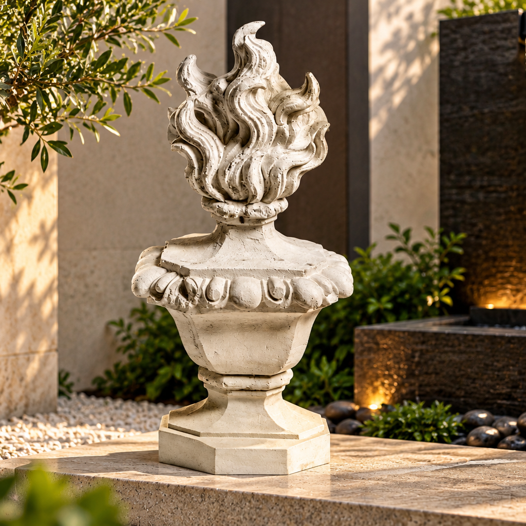 Blazing Beauty: Flaming Belgian Finial - Architectural Sculpture