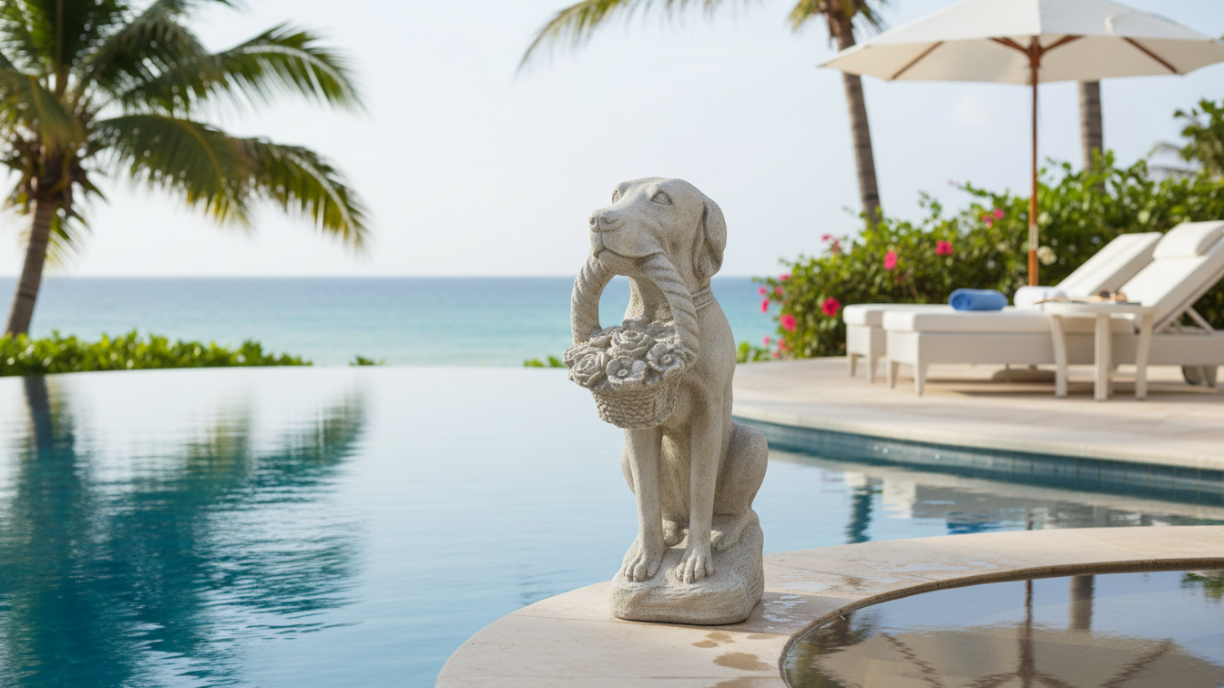 Floral Delight Dog Sculpture – Timeless Garden Décor Accent