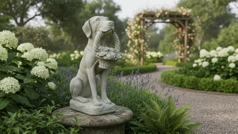 Floral Dog Statue – Elegant Handcrafted Garden Animal Sculpture