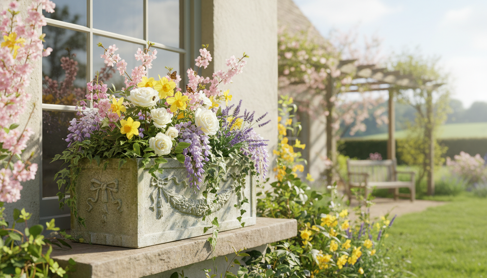 French Country Window Box Garden Planter Sculpture