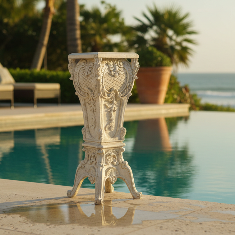 French Pedestal Sculpture – Classic 30" Catedral White Décor Accent