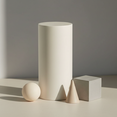 Minimalist arrangement of geometric shapes on a neutral background