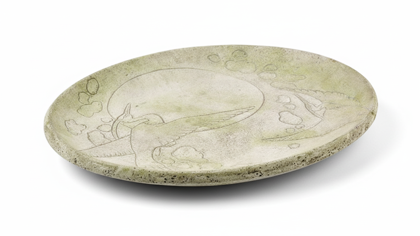 Graceful Crane Plate Wall Plaque  Handcrafted 24Inch Fiberstone Sculpture