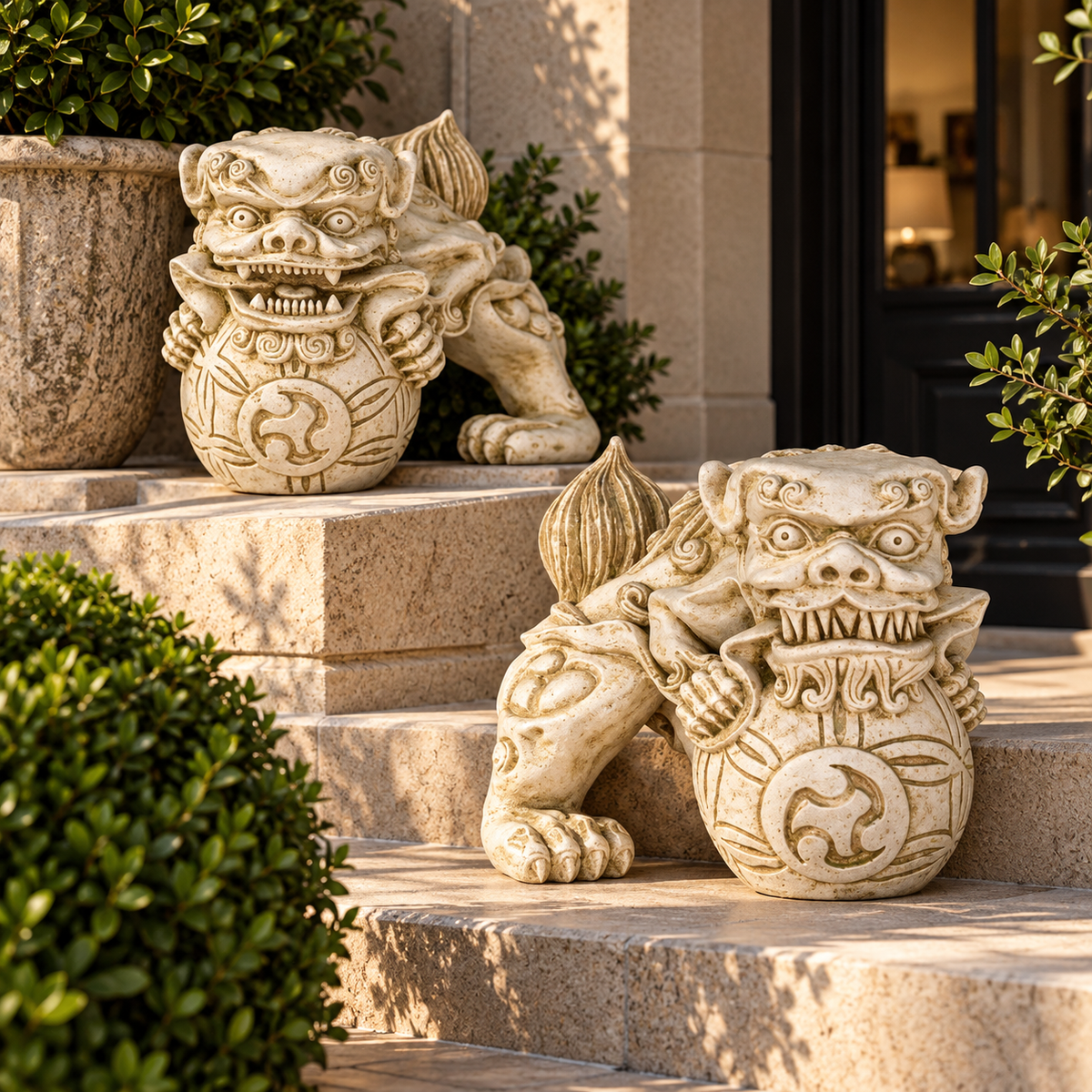 Guardians of Tranquility: Atco Pair Asian/Eastern Display Sculpture Statue